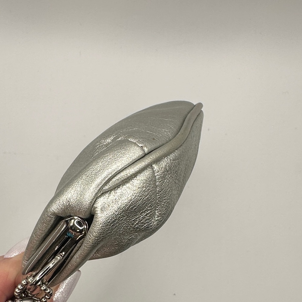 Coach Metallic Silver Kiss Lock Coin Pouch - Picture 4 of 8